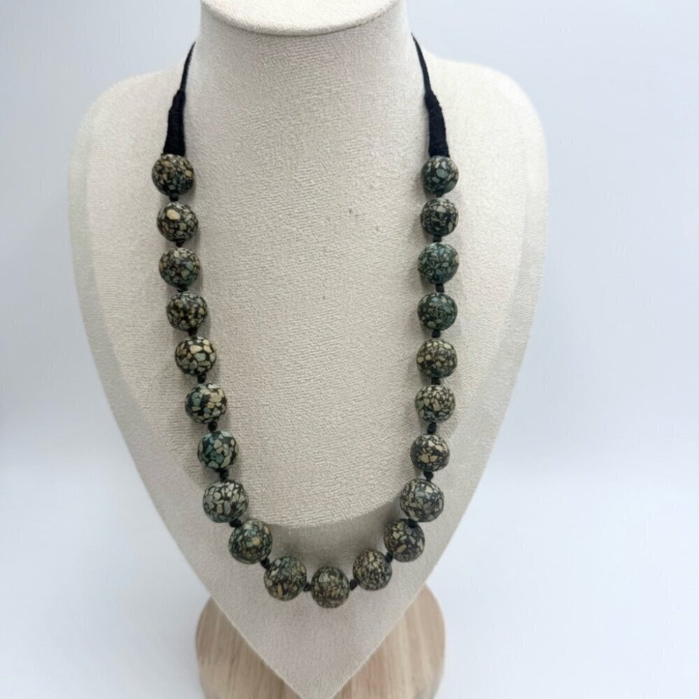 ANTIQUE TRIBAL AFGHANISTANMOSAIC GRADUATED BEAD NECKLACE - Picture 3 of 9